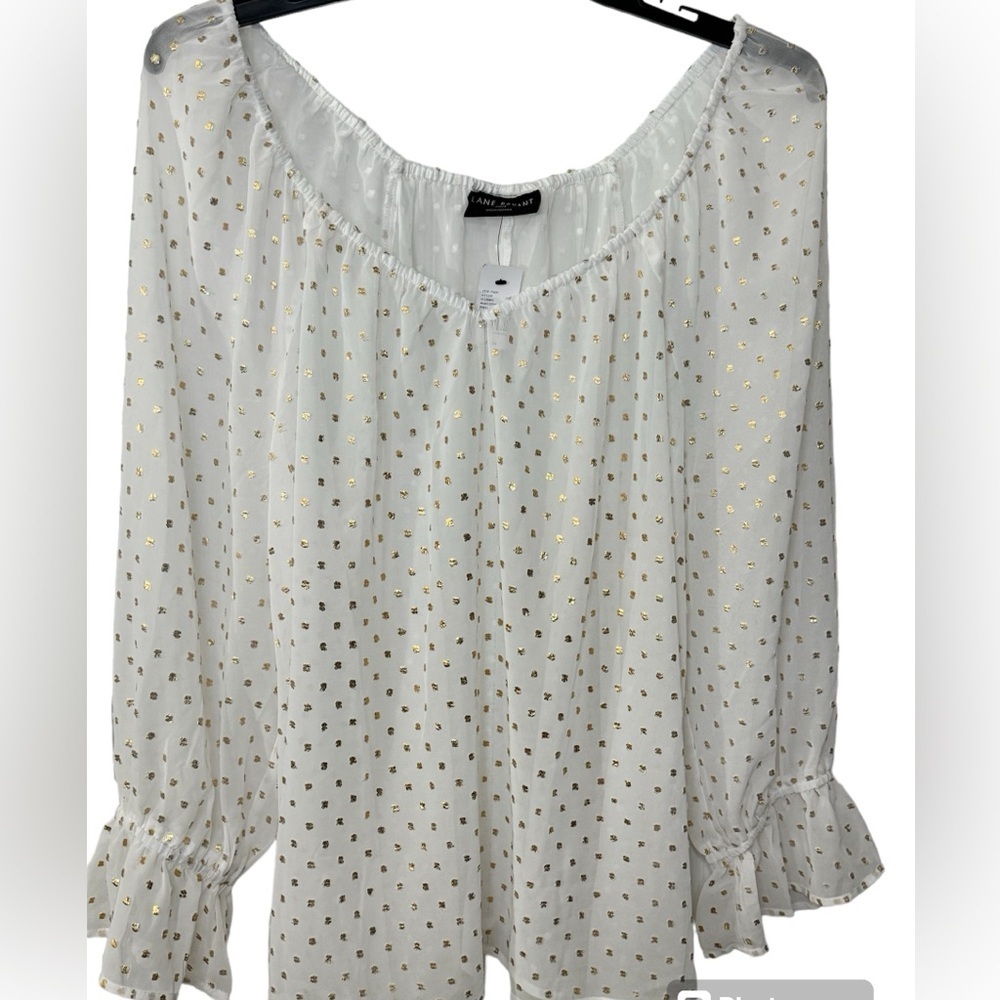 NWT Lane Bryant Sheer White Blouse with Gold Accents Sz 22/24